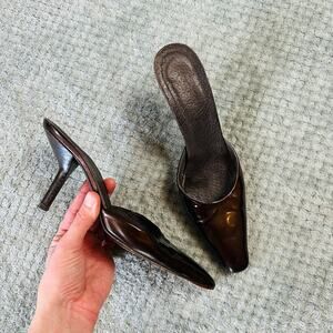 Vintage Giorgio Armani Espresso Brown Patent Leather PointedToe Kitten Heels Y2K